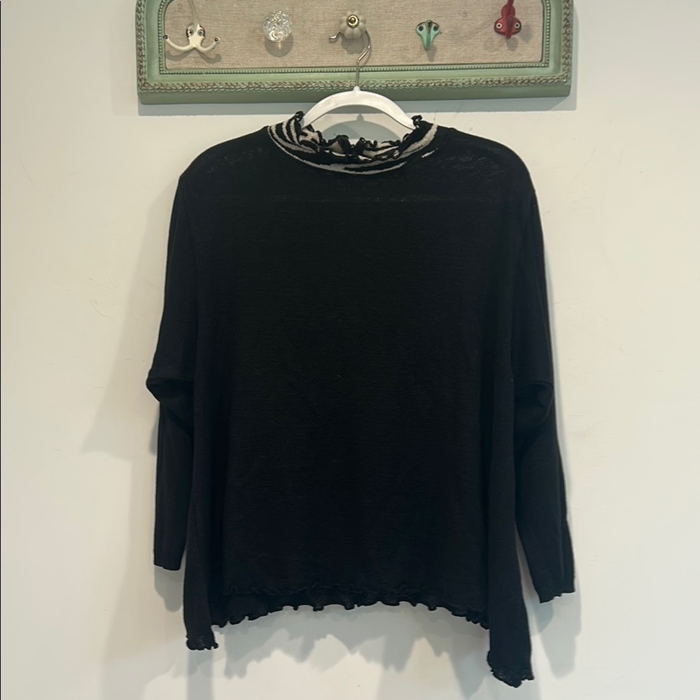 Eileen Fisher Knit Mock zebra neck  Ruffled Women's Top Black one size - Picture 7 of 10